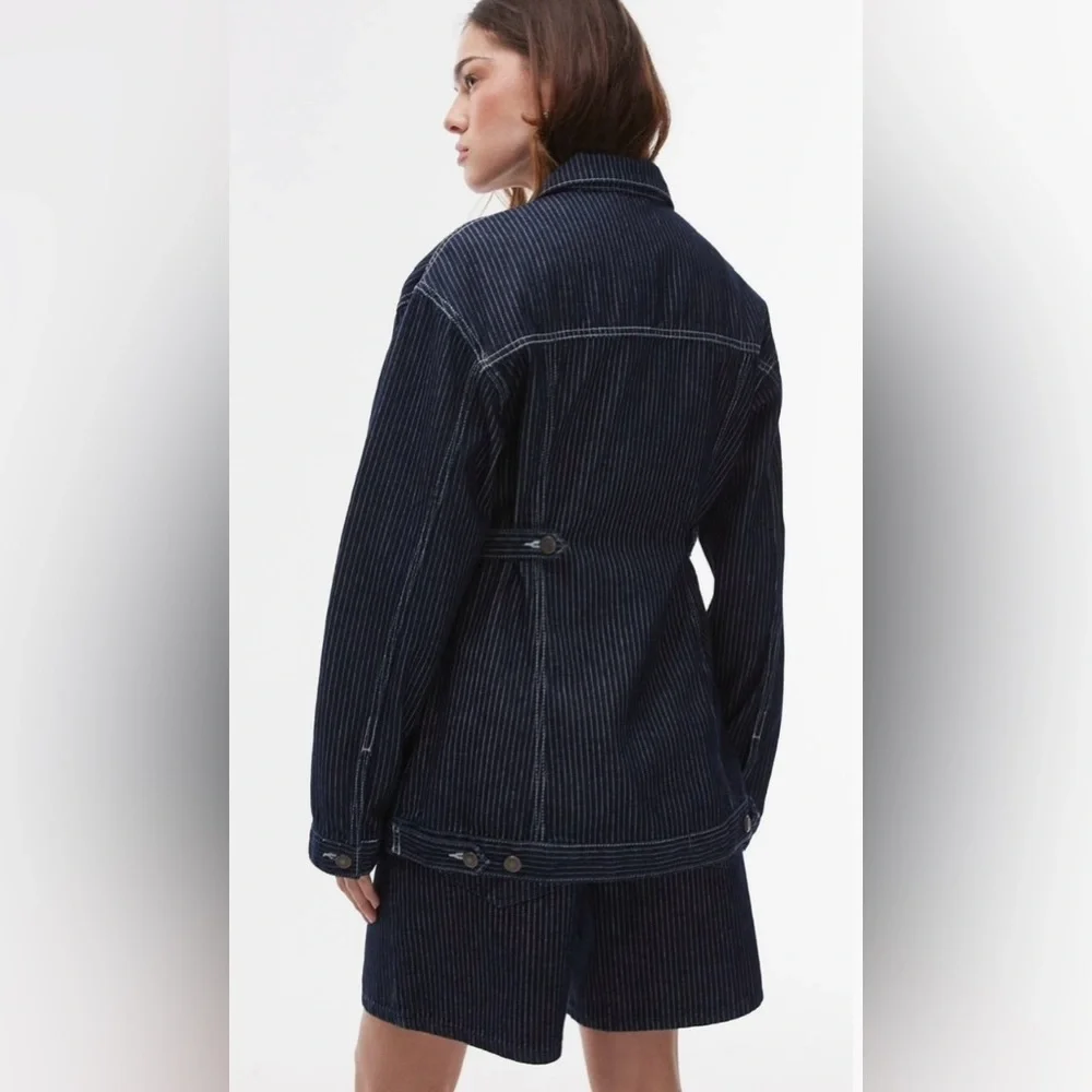 Topshop Pinstripe Cinched Denim Jacket - Picture 2 of 4